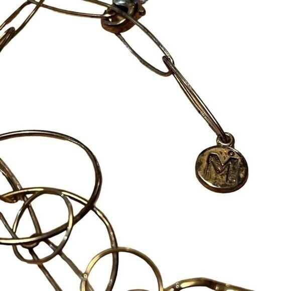 Gold Tone Costume Necklace Pearl Like Circle Links Layers of Circles - Picture 7 of 9